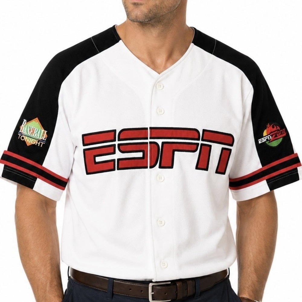 ESPN Zone Baseball Jersey Mens Medium M White Black Button Front #79 Polyester